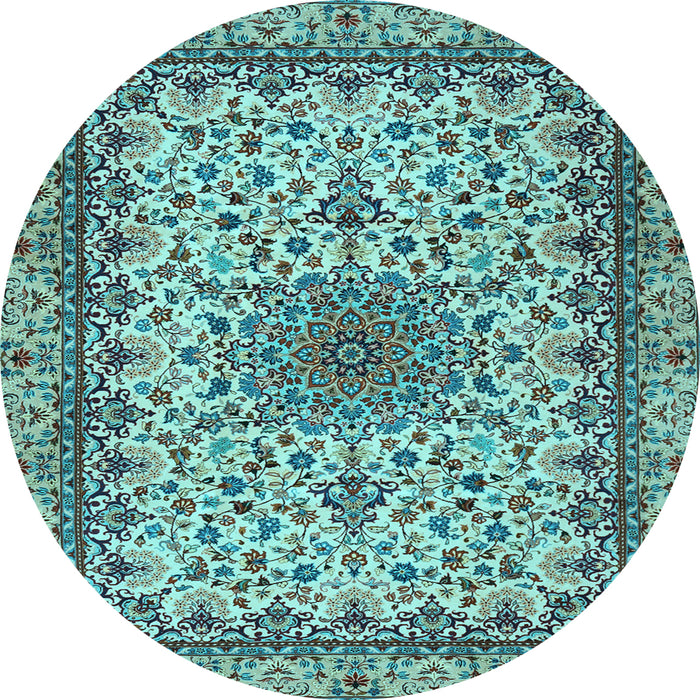 Round Medallion Light Blue Traditional Rug, tr1890lblu