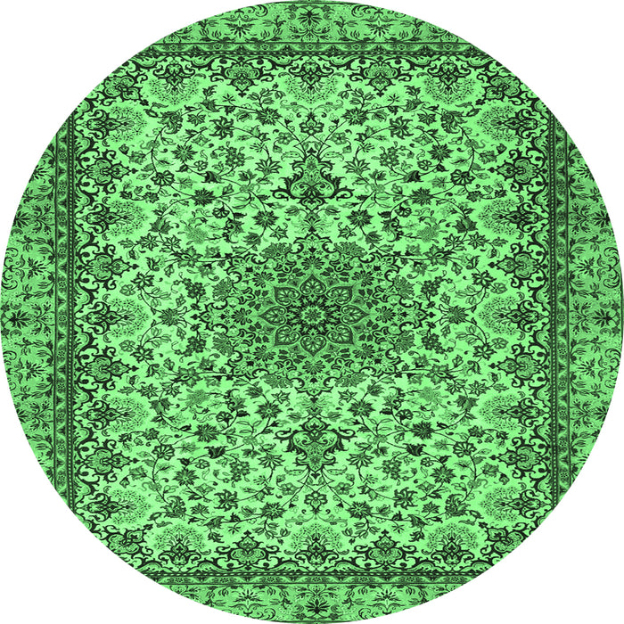 Round Machine Washable Medallion Emerald Green Traditional Area Rugs, wshtr1890emgrn