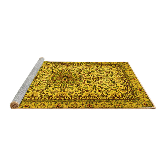 Sideview of Machine Washable Medallion Yellow Traditional Rug, wshtr1890yw