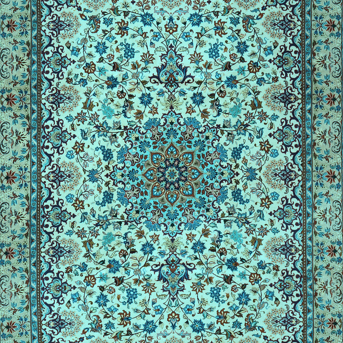 Machine Washable Medallion Light Blue Traditional Rug, wshtr1890lblu