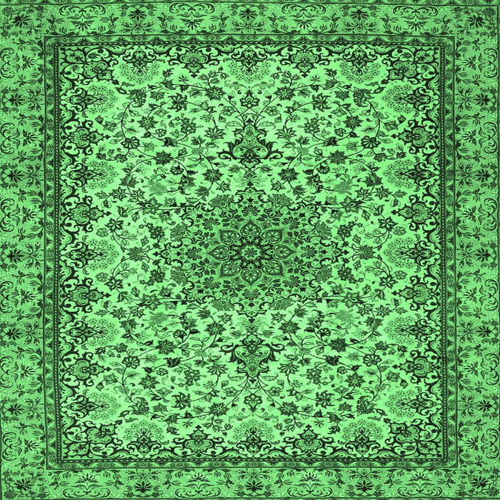 Square Machine Washable Medallion Emerald Green Traditional Area Rugs, wshtr1890emgrn