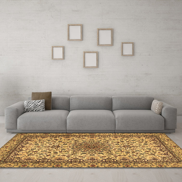 Machine Washable Medallion Brown Traditional Rug in a Living Room,, wshtr1890brn