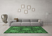 Machine Washable Medallion Emerald Green Traditional Area Rugs in a Living Room,, wshtr1891emgrn