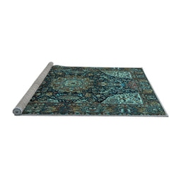 Sideview of Machine Washable Medallion Light Blue Traditional Rug, wshtr1891lblu