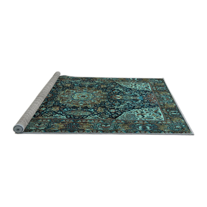 Sideview of Machine Washable Medallion Light Blue Traditional Rug, wshtr1891lblu