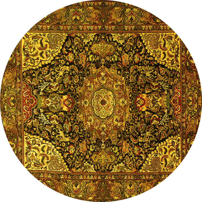 Round Medallion Yellow Traditional Rug, tr1891yw