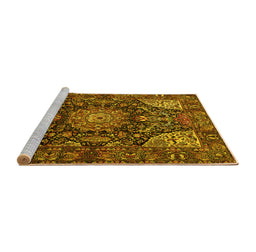 Sideview of Machine Washable Medallion Yellow Traditional Rug, wshtr1891yw