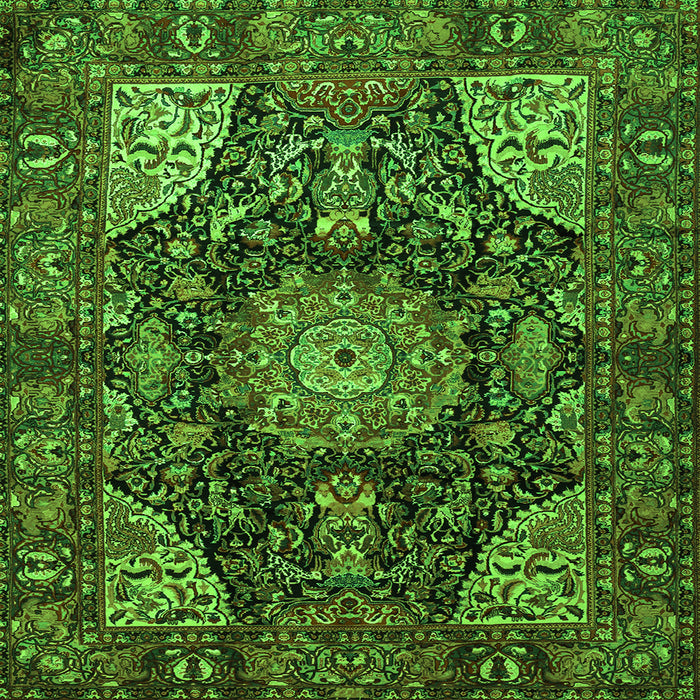 Round Machine Washable Medallion Green Traditional Area Rugs, wshtr1891grn