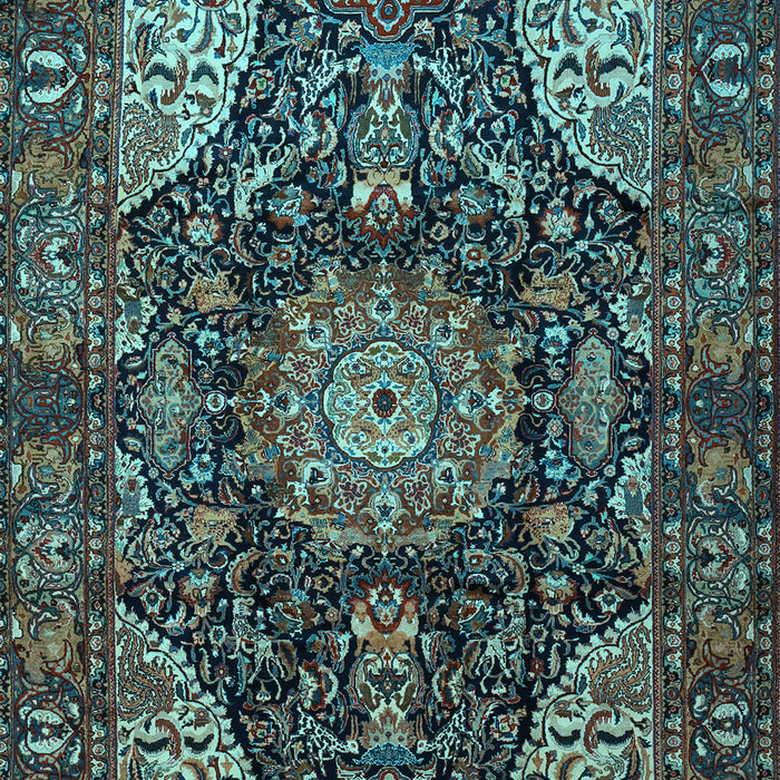 Machine Washable Medallion Light Blue Traditional Rug, wshtr1891lblu
