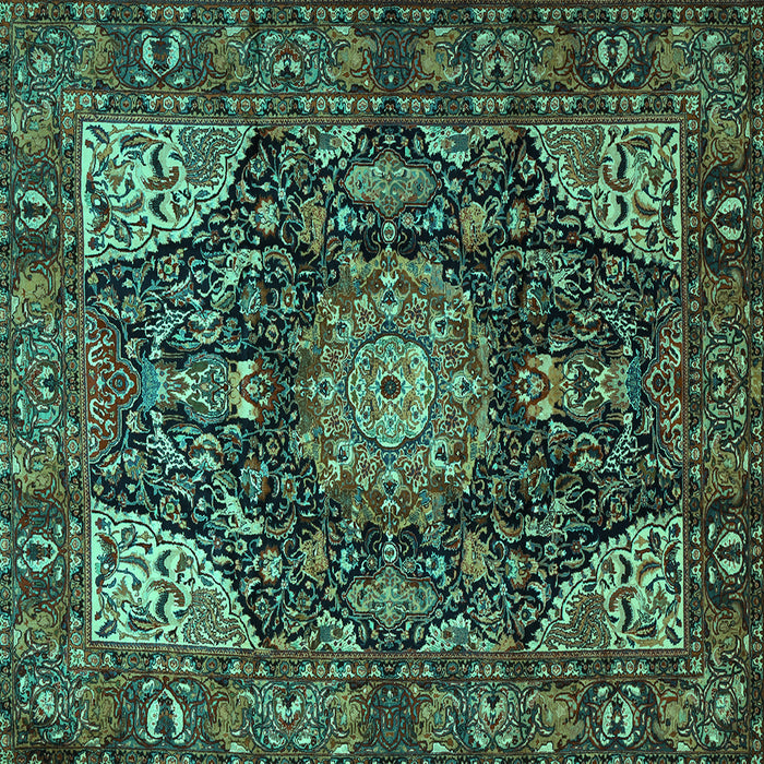 Square Medallion Turquoise Traditional Rug, tr1891turq
