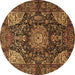 Round Machine Washable Medallion Brown Traditional Rug, wshtr1891brn