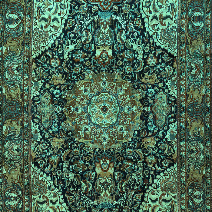 Machine Washable Medallion Turquoise Traditional Area Rugs, wshtr1891turq