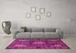 Machine Washable Medallion Pink Traditional Rug in a Living Room, wshtr1891pnk