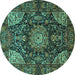 Round Medallion Turquoise Traditional Rug, tr1891turq