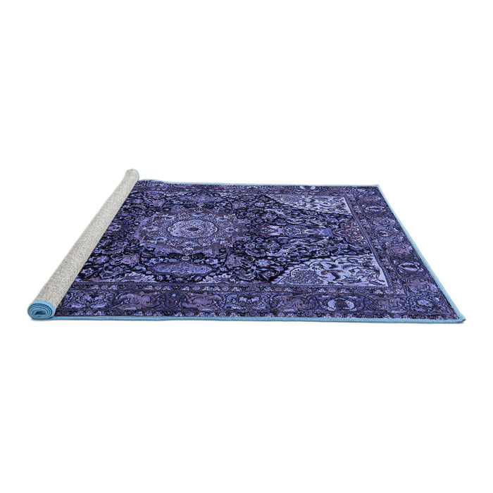 Sideview of Machine Washable Medallion Blue Traditional Rug, wshtr1891blu