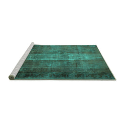 Sideview of Machine Washable Persian Turquoise Traditional Area Rugs, wshtr1892turq