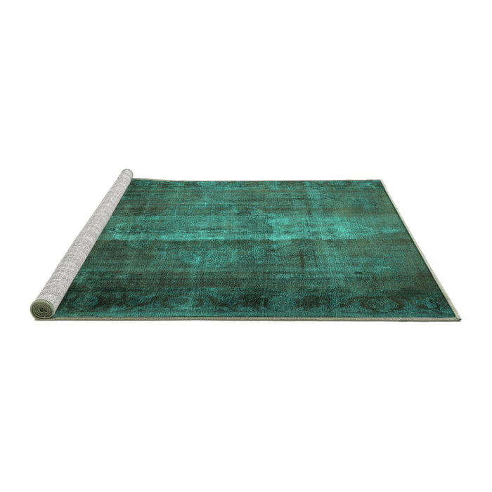 Sideview of Machine Washable Persian Turquoise Traditional Area Rugs, wshtr1892turq