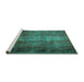 Sideview of Machine Washable Persian Turquoise Traditional Area Rugs, wshtr1892turq