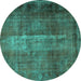 Round Machine Washable Persian Turquoise Traditional Area Rugs, wshtr1892turq