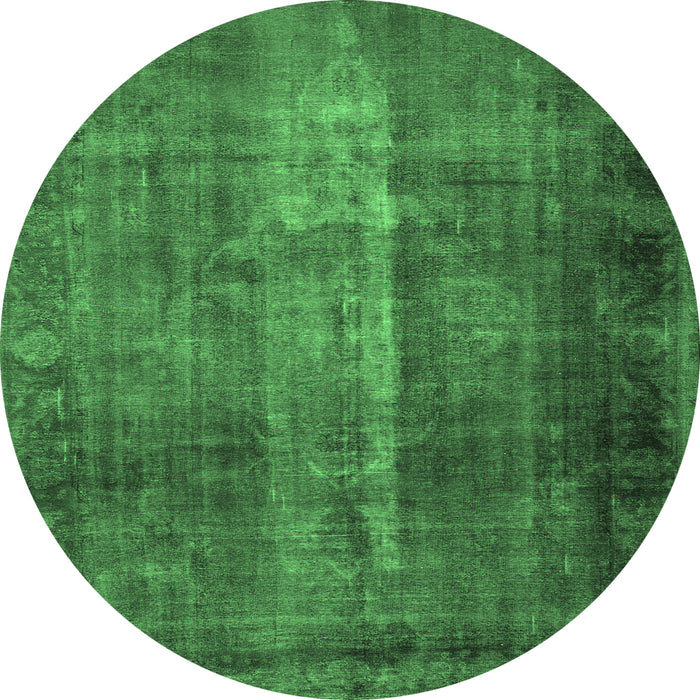 Round Machine Washable Persian Emerald Green Traditional Area Rugs, wshtr1892emgrn
