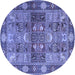 Round Machine Washable Persian Blue Traditional Rug, wshtr1894blu