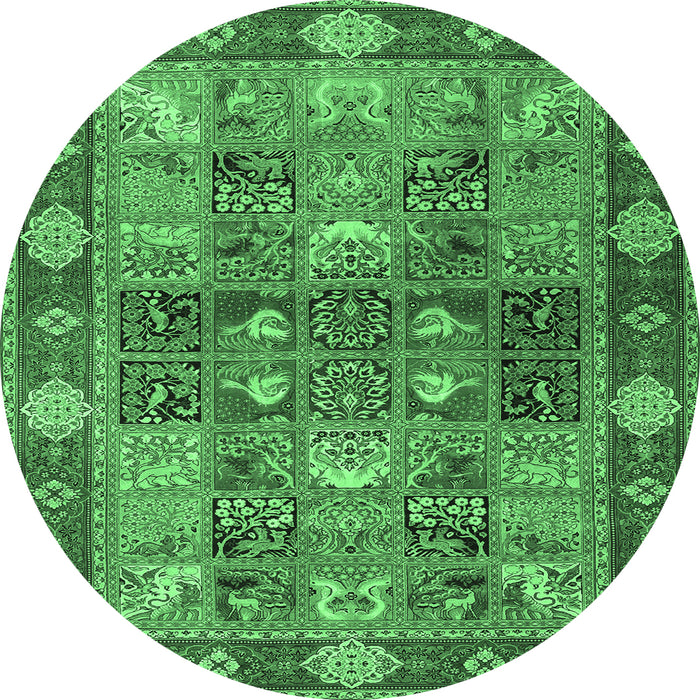Round Machine Washable Persian Emerald Green Traditional Area Rugs, wshtr1894emgrn