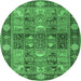 Round Machine Washable Persian Emerald Green Traditional Area Rugs, wshtr1894emgrn