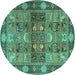 Round Machine Washable Persian Turquoise Traditional Area Rugs, wshtr1894turq