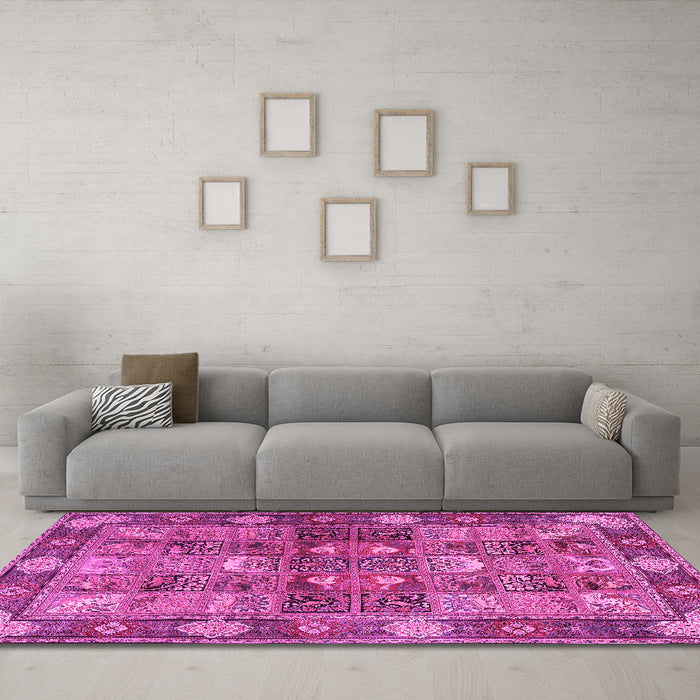Machine Washable Persian Pink Traditional Rug in a Living Room, wshtr1894pnk