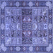 Square Machine Washable Persian Blue Traditional Rug, wshtr1894blu