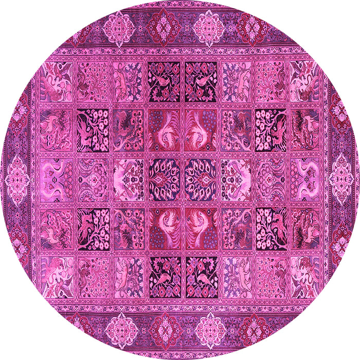 Round Machine Washable Persian Pink Traditional Rug, wshtr1894pnk