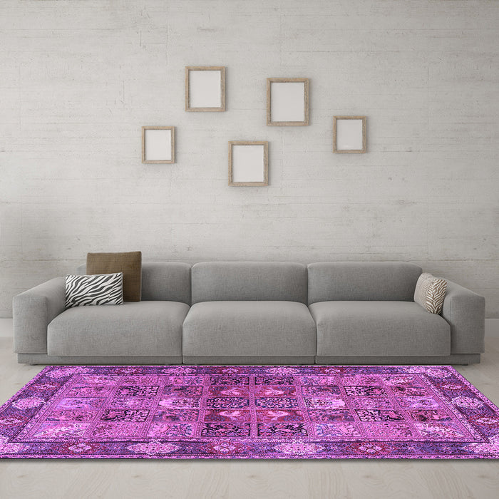Machine Washable Persian Purple Traditional Area Rugs in a Living Room, wshtr1894pur