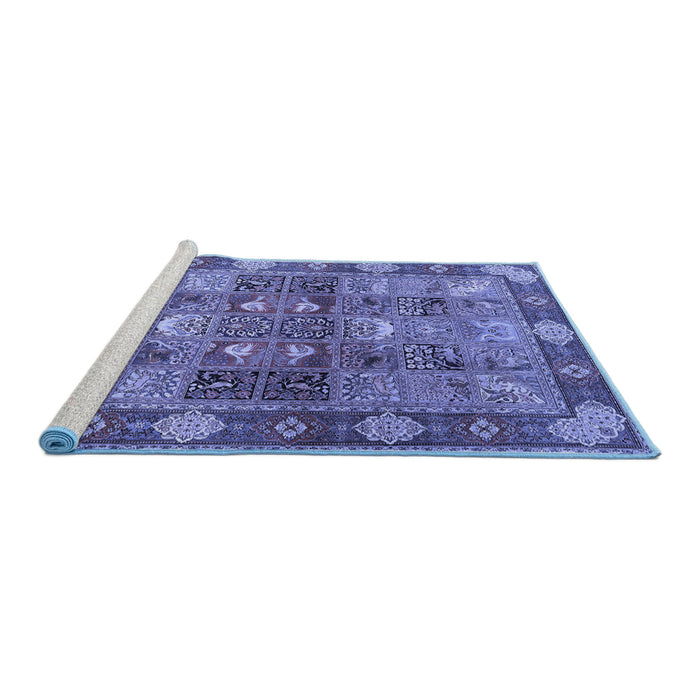 Sideview of Machine Washable Persian Blue Traditional Rug, wshtr1894blu