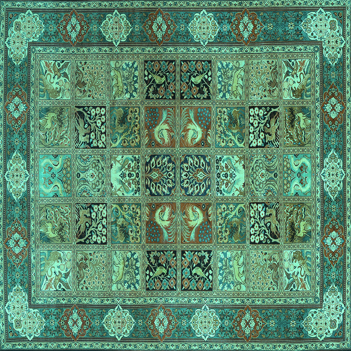 Square Machine Washable Persian Turquoise Traditional Area Rugs, wshtr1894turq