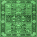 Square Machine Washable Persian Emerald Green Traditional Area Rugs, wshtr1894emgrn