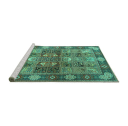 Sideview of Machine Washable Persian Turquoise Traditional Area Rugs, wshtr1894turq