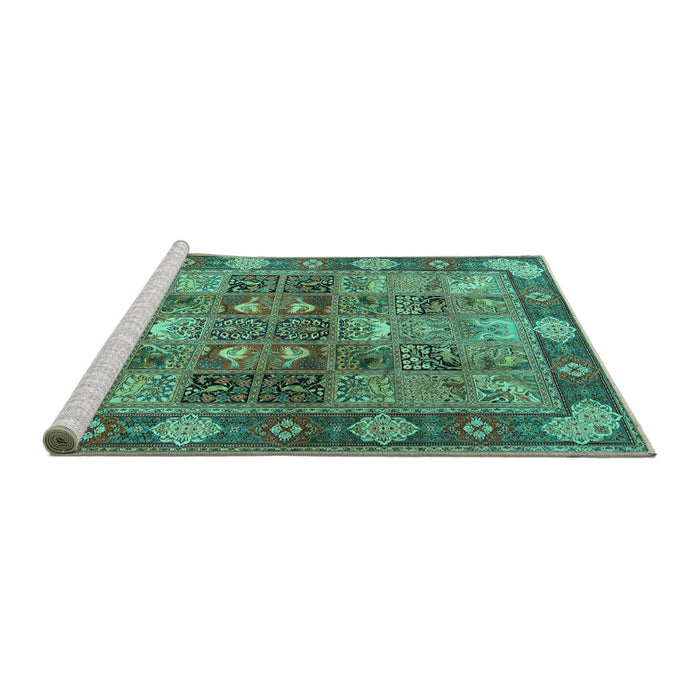 Sideview of Machine Washable Persian Turquoise Traditional Area Rugs, wshtr1894turq