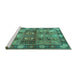 Sideview of Machine Washable Persian Turquoise Traditional Area Rugs, wshtr1894turq