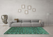 Machine Washable Persian Turquoise Traditional Area Rugs in a Living Room,, wshtr1895turq