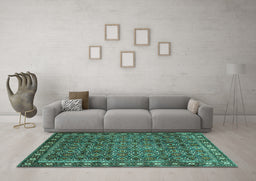 Machine Washable Persian Turquoise Traditional Area Rugs in a Living Room,, wshtr1895turq