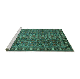 Sideview of Machine Washable Persian Turquoise Traditional Area Rugs, wshtr1895turq