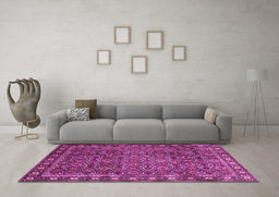 Machine Washable Persian Pink Traditional Rug in a Living Room, wshtr1895pnk