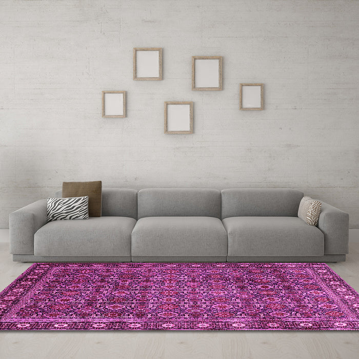Machine Washable Persian Pink Traditional Rug in a Living Room, wshtr1895pnk