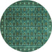 Round Machine Washable Persian Turquoise Traditional Area Rugs, wshtr1895turq