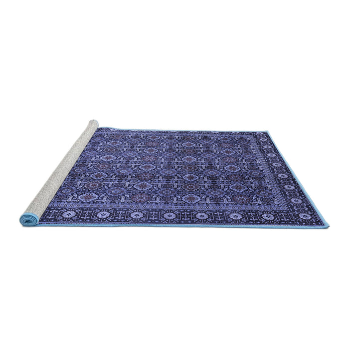 Sideview of Machine Washable Persian Blue Traditional Rug, wshtr1895blu