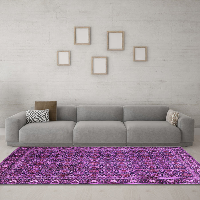 Machine Washable Persian Purple Traditional Area Rugs in a Living Room, wshtr1895pur