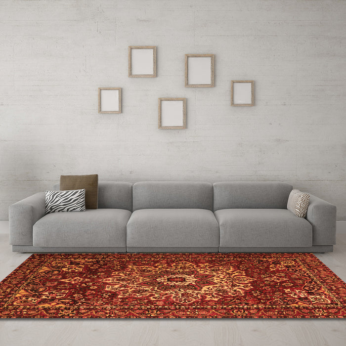 Machine Washable Persian Orange Traditional Area Rugs in a Living Room, wshtr1896org