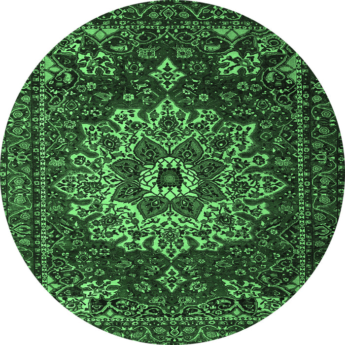 Round Machine Washable Persian Emerald Green Traditional Area Rugs, wshtr1896emgrn