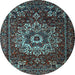 Round Machine Washable Persian Light Blue Traditional Rug, wshtr1896lblu