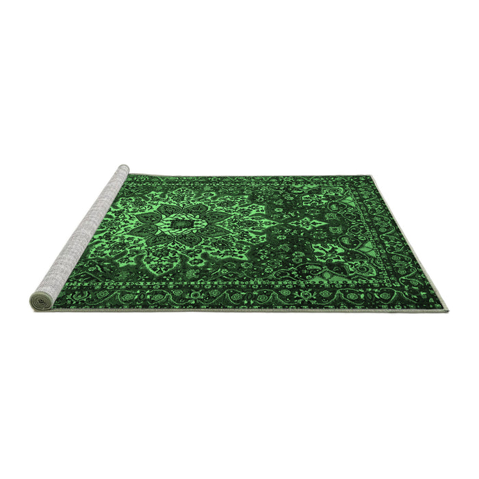Sideview of Machine Washable Persian Emerald Green Traditional Area Rugs, wshtr1896emgrn